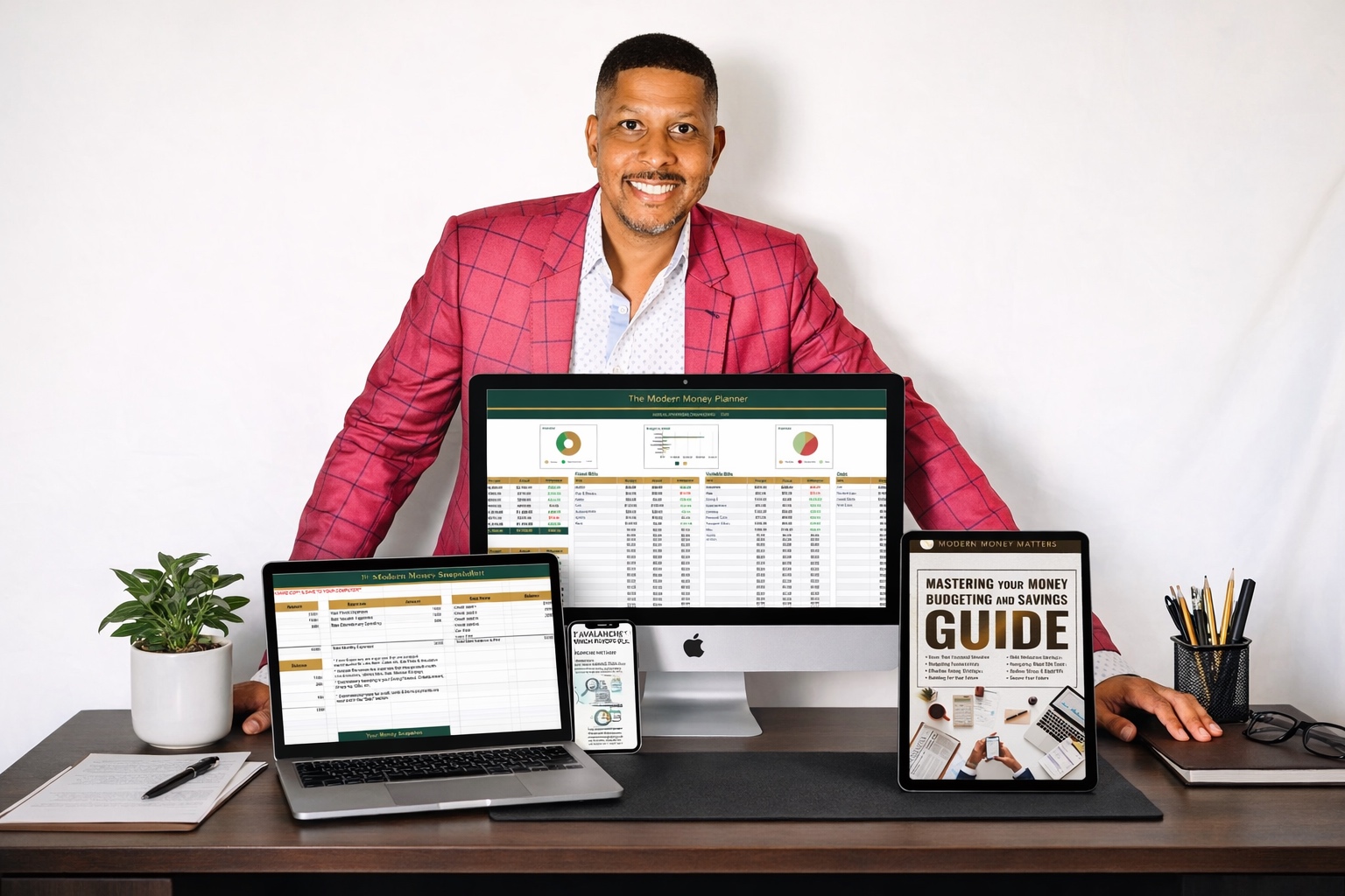 Carlton Hill with his Modern Money Matters course products